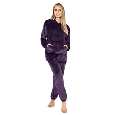 Image de Pyjama Femme, Ensembles de Femme en Polaire, Pilou Chaud et Doux (XL, Violet)