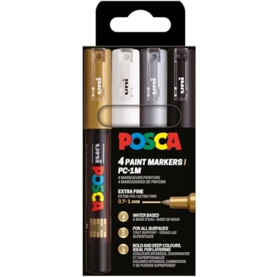 Image de Uni Ball 186744 POSCA Marker Set, 4 stylos acryliques PC 1MC, marqueur permanent 0,7 1 mm pointe ogive