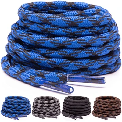 Image de Miscly Lacets Ronds pour Bottes [3 Pares] Antidérapants et en Forme de Vagues Bottes, Chaussures Sécurité Randonnée (183cm, Bleu/Noir)