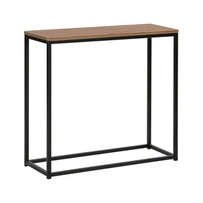 Image de Table Console avec Plateau Effet Bois Foncé et Structure en Métal Noir Coiffeuse au Design Industriel pour Intérieur Moderne ou Rétro Beliani