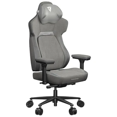 Image de ThunderX3 Core Loft Chaise de jeu ergonomique, assise inclinable, soutien lombaire, appuie tête en mousse à mémoire forme, repose pieds et housse tissu Gris clair