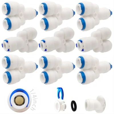 Image de CESFONJER 9 Pcs Accessoires de Filtre à Eau RO Raccord Buse 1/4 Pouces 1 Drag 2, 3 Way Fast Docking pour Tuyau réfrigérateur, Tube d&#039;osmose Inverse