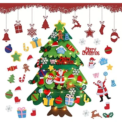 Image de Feutre Arbre De Noël pour Enfants, 3.28ft Sapin Feutrine A Decorer, DIY avec 32Pcs Ornements, Sapins DéCoration Murales Fenêtre Porte