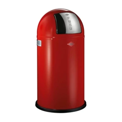 Image de WESCO Poubelle Pushboy de couleur rouge, tôle d&#039;acier revêtue par pulvérisation, volume 50 litres, grand rabat en acier inoxydable, récipient intérieur amovible