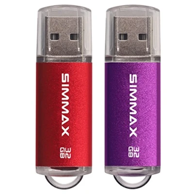 Image de Clé USB 32 Go Lot de 2 Mémoire Stick 2.0 Flash Drive Pivotant Stockage Disque Pendrive par SIMMAX (32Go Rouge Violet)
