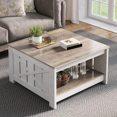 Image de YITAHOME Table Basse Carrée en Bois avec Rangement, Moderne Rustique pour Le Salon, de Style Ferme, Salon Compartiment Rangement à moitié Ouvert