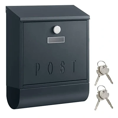 Image de SONGMICS Boîte aux Lettres Murale, avec Serrure Cache, Fenêtres de Visualisation, Emplacement pour Nom, Porte journaux, Facile à Installer, Gris Anthracite GMB021G01