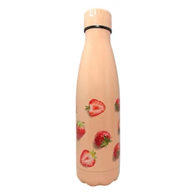 Image de Nerthus Bouteille isotherme double paroi pour glaçons et boissons chaudes Design fraises en acier inoxydable 500 ml sans BPA, 18/8