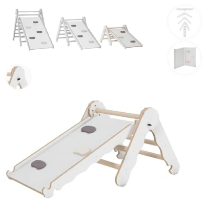Image de MAMOI® Triangle descalade avec Toboggan Interieur pour Enfant, Mur Escalade intérieur en Bois Bebe à partir de 1/2/3 an, Motricité Libre Montessori