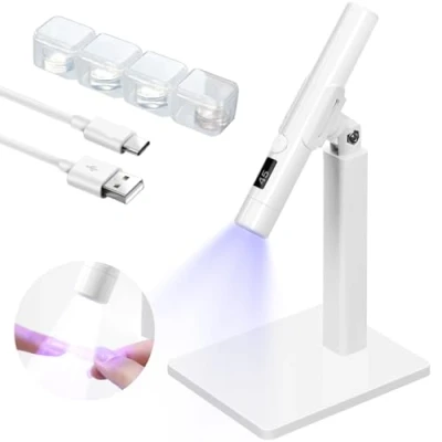 Image de KINGOZOYI Lampe UV Ongles Gel Mini LED Professionnel 2 en 1 avec Support Portable à pour Toutes Les Gels (blanc)