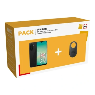 Image de Pack Smartphone Samsung Galaxy A26 6,7 5G Double nano SIM 128 Go Noir + Smart tag2