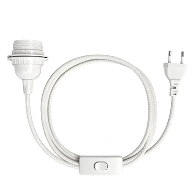Image de EAZY CASE Douille de lampe E27 avec câble 5 m en tissu, interrupteur, anneau à vis pour abat jour et prise d&#039;alimentation Suspension idéale suspensions, lampes DIY, blanc