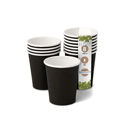 Image de GREENBOX Gobelets en carton bio I Vaisselle jetable papier compostables et biodégradables Tasses à café noires non imprimées respectueuses de l&#039;environnement 50 pièces 200 ml 8