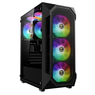 Image de GAMDIAS Aura GC1 Elite ARGB Boîtier PC Gamer ATX Tour Moyenne, Panneau Frontal en Maillage pour Le Flux d&#039;air, 4 Ventilateurs de 120 mm Inclus, Latéral Verre Trempé, Noir