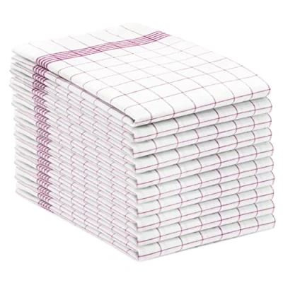 Image de ZOLLNER Set de 10 torchons en Coton 50x70 cm Super absorbants et durables lavables jusqu&#039;à 95C Rouge à Carreaux Blancs qualité gastronomique certifiés Oeko Tex®.