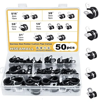 Image de HSEAMALL 50pcs câble pince en acier inoxydable doublé de caoutchouc p clips tuyau pinces pour tuyaux 5 tailles