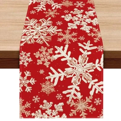 Image de Chemin de Table Noel, Runner Noel en Lin Noël Lavable avec Motif Arbre pour Decoration 183 x 33cm (Rouge F)