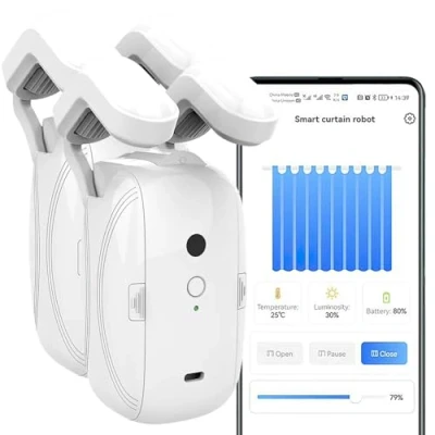 Image de Ouvre Rideau Automatique Intelligent, Tuya Smart WiFi Rideau, 3 en 1 Bluetooth Télécommande Robot de Commande vocale pour Alexa Google Home, Tringle Romaine/Rail T/U (2 Pcs)