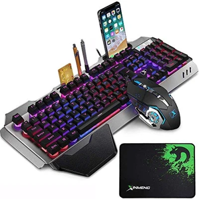 Image de LexonElec Jeu de Clavier et Souris K618 Wired RGB LED rétro éclairé 104 Touches Repose Main USB Gamer Keyboard Metal + 2400DPI Optique 6 Boutons sur Ordinateur