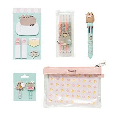 Image de Grupo Erik Set De Papeterie Pusheen Foodie Collection Inclut : 1 Stylo 10 Couleurs, 5 Blocs Notes Adhésives, 4 Surligneurs, 2 Trombones, Trousse Fournitures Scolaires, Kawaii