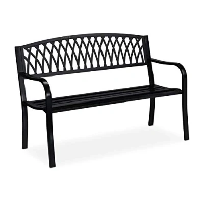 Image de relaxdays Banc de Jardin, 2 sièges, Solide, Design Rustique, Confortable, métal, H x L P : 87 127 60 cm, Noir, Acier, Fonte, 1 élément