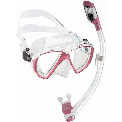 Image de Cressi Set Ranger &amp; Dry Kit de plongée en apnée pour adultes haute qualité, masque et tuba dans une mallette pratique, Transparent/Rose