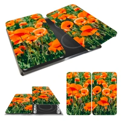 Image de WENKO Protection Plaque de Cuisson Champs Coquelicots en Verre trempé pour Toute Couvre Cuisson, Planche à découper, Extension Plan Travail Lot 2 52x30cm Multicolore