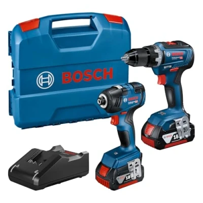 Image de Bosch Professional 18V System visseuse à chocs sans fil GDR 200 &amp; perceuse GSR 55 (avec 2 batteries GBA 4,0 Ah, chargeur rapide GAL 40, dans L Case)