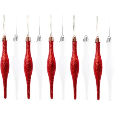 Image de UKDeals Direct® Red Collection Lot de 10 boules Noël en forme gouttes glace mates (5 rouges et 5 blanches)