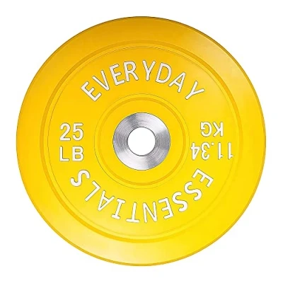 Image de BalanceFrom Everyday Essentials Disque de poids olympique avec code couleur et moyeu en acier, jaune