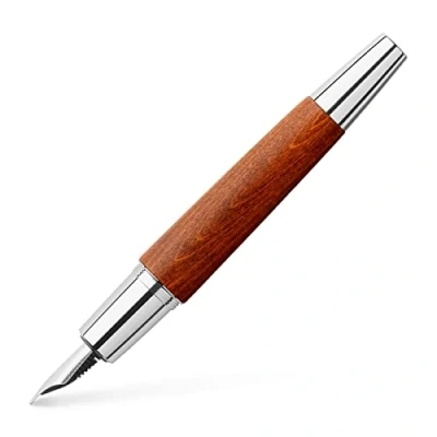 Image de Faber Castell 148203 Stylo Plume e motion bois / chrome, : B, Emballage cadeau inclus, Couleur du corps marron argent