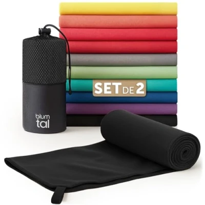 Image de Blumtal Serviette Microfibre 180x90 cm + 80x40 Disponible dans Nombreuses Couleurs et Tailles Serviettes de Sport compactes Ultra légères à séchage Rapide Noir