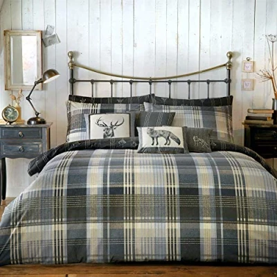 Image de Coussin Boudoir Garni 100% Coton brossé Connolly Check Dreams &amp; Drapes, Charbon, Duvet Set: Single