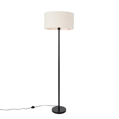 Image de Qazqa simplo stof Lampadaire avec Abat Jour 1 lumière H 170 cm Noir Design, Moderne éclairage intérieur Salon I Chambre Cuisine Salle à manger