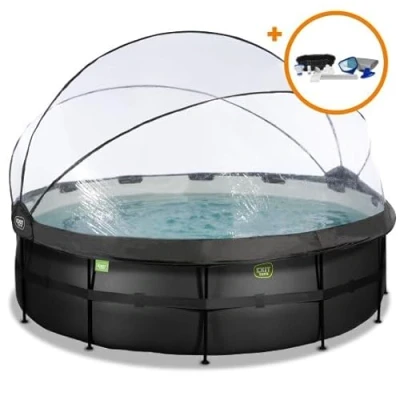 Image de EXIT Toys Piscine Black Leather avec dôme multifonctionnelle, Pompe à Filtre Sable et Ensemble d’Accessoires Complet ø450x122cm Grande Extra Profonde échelle Noir
