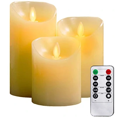 Image de YIWER Bougies sans flammes 4&quot; 5&quot; 6&quot; Ensemble de 3 piles réelles Pas en plastique une télécommande à 10 touches avec 2/4/6/8 heures Fonction minuterie 300 (3x1, ivoire)