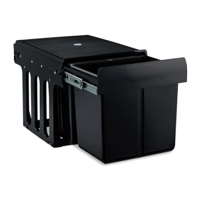 Image de relaxdays poubelle encastrable coulissante, 3 bacs, système de tri pour sous évier, 15l &amp; 2x 8l, 35,1x34,3x48 cm, noir