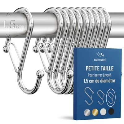 Image de Blau Marité 10 Crochets en Forme de S avec Système Anti chute. Longueur: 6,5cm. Pour barres jusqu&#039;à 1,5cm diamètre. Aide à l&#039;organisation la maison. (Argent, Petit (Barres