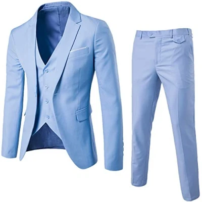 Image de Homme Costume Un Boutons Mode Slim fit 3 Pièces Elégant Business Mariage Bleu Clair S