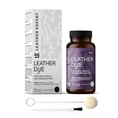 Image de Penetrating Leather Dye teinture pour cuir, violet, 75 ml, idéale les chaussures, sacs à main et accessoires, avec applicateur pinceau, chaussures daim, nubuck cuir