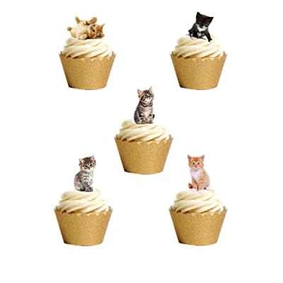 Image de 36 Décorations de gâteau, figurines chatons et chats adorables, en gaufrette COMESTIBLE qualité supérieure dessus gâteau par Top That