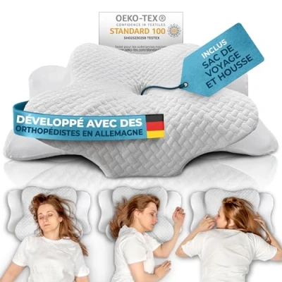 Image de Glückstoff® Oreiller Ergonomique Cervical (Certifié pour Toutes Les Positions de Sommeil) Mémoire Forme Coussin Cervicales et Douleurs Mousse à (Blanc)