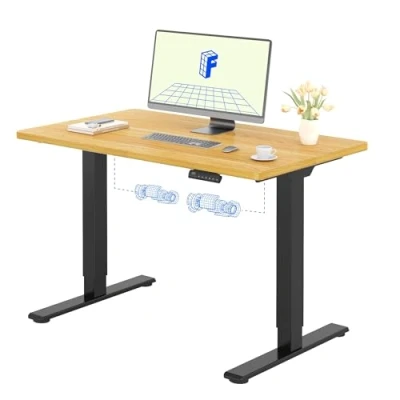 Image de FLEXISPOT Bureau Assis Debout 120x80 cm Réglable en Hauteur Électrique, Panneau de Contrôle à Fonctions Mémoires, Assemblage Facile, Télétravail(Cadre Noir+Plateau Érable)