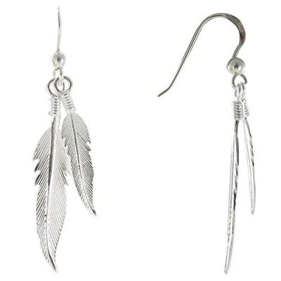 Image de LES POULETTES BIJOUX Boucles d&#039;oreilles Deux Plumes d&#039;argent