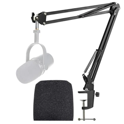 Image de MV7 MV7+ Support Microphone Professionnel Réglable avec Bonnette Micro en Mousse Améliorant la Qualité Sonore pour Compatible Shure USB Podcast par YOUSHARES