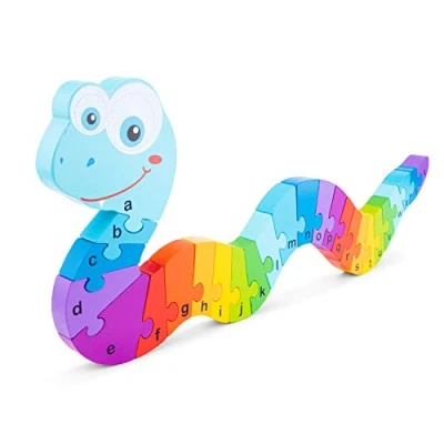 Image de New Classic Toys Alphabet Puzzle Snake Serpent animaux Jeu d’Imitation Éducative pour Enfants, 10533, Multi Color