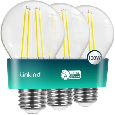 Image de Linkind Ampoule LED E27 Vintage Ultra Efficace, 7,2W = 100W, 2700K Blanc Chaud, Classe Énergétique A, Non Dimmable, A60 Edison 1521lm, Angle 320, Économie d&#039;Énergie, Verre Transparent, Lot de 3