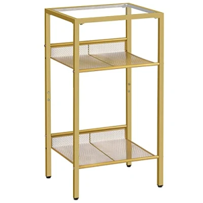 Image de HOOBRO Table d’Appoint, de Chevet, d’Appoint à 3 Niveaux avec Plateau en Verre trempé et Étagères Maille, Facile Assembler, pour Salon, Chambre, Bureau, Dorée EGD04DH01
