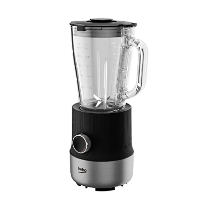 Image de BEKO, Blender, Puissance : 800 W, Bol verre 1,5 L résistant à la chaleur, 6 vitesses, 4 lames, Démontage facile, Rangement cordon, Pieds antidérapants, Noir et Inox