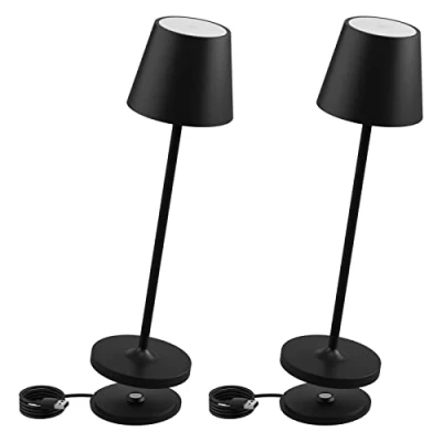 Image de K Bright Lampe de table à batterie LED Dimmable luminosité Rechargeable Couleur Lumière blanche chaud Pour l&#039;intérieur et l&#039;extérieur avec Contacter la base recharge Noir(2 pièces)